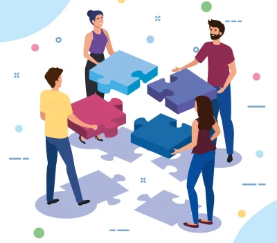 teamwork people with puzzle pieces vector illustration design